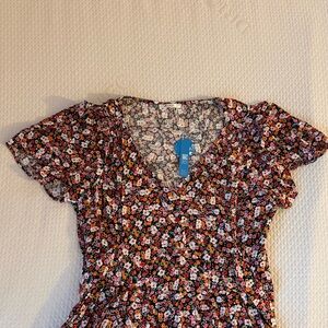 Cupshe Floral V-Neck Short Sleeve Women’s Mini Dress- Black Multi